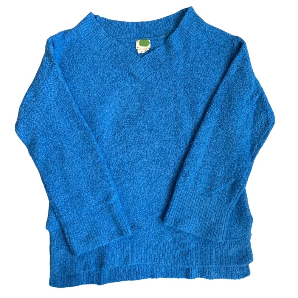 Anthropologie Blue, V-Neck, Rib Trimmed, Wool, Pull Over Sweater- M